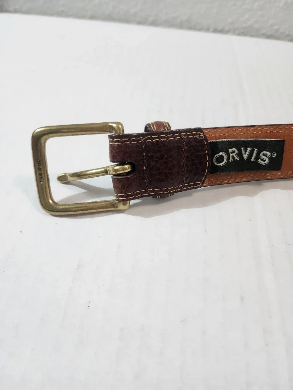 VTG Orvis Brown Bridle Leather Dress Casual Belt Size 36 Solid Brass Made USA